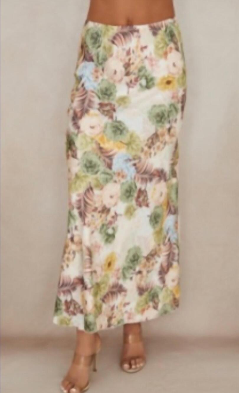 NEW MILIO MILANO all over silky floral maxi skirt in beige